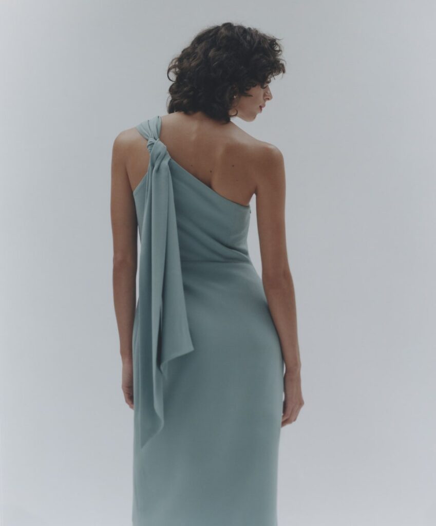 One shoulder green bridesmaid style