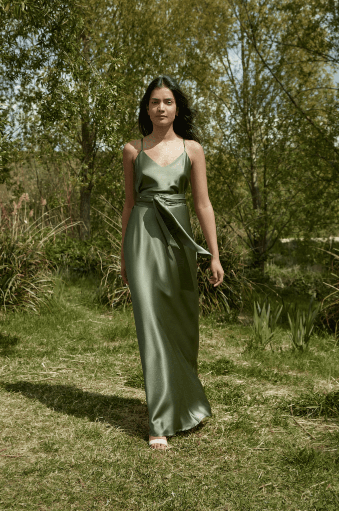 Olive green bridesmaid slip gown